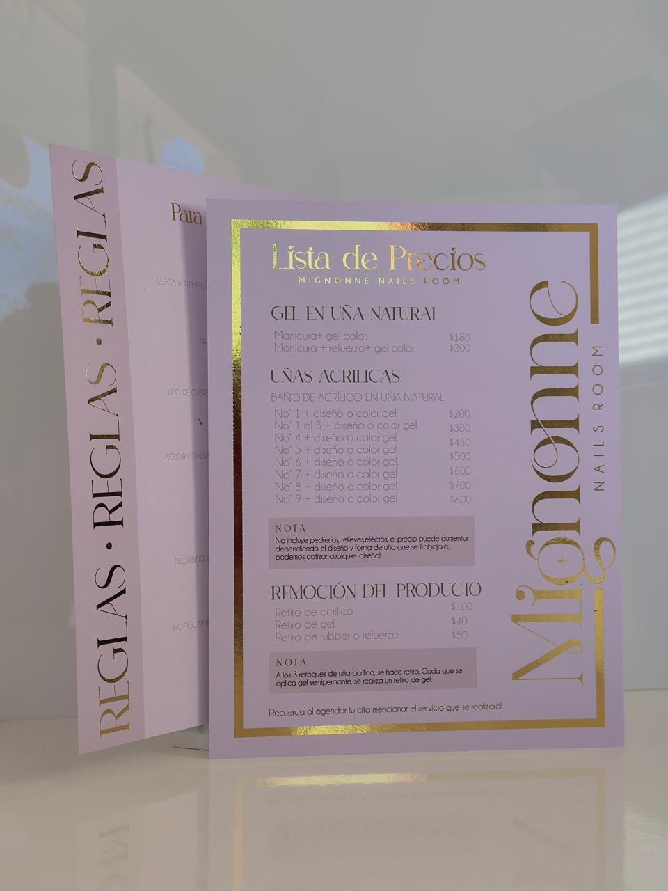 MENU Y LISTA DE PRECIOS