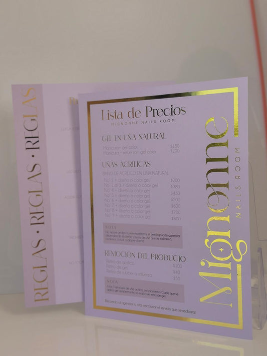 MENU Y LISTA DE PRECIOS